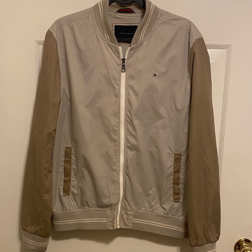 Tommy Hilfiger Men's Light Beige and Brown Bomber Jacket